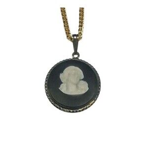 WEDGWOOD Vintage Jasperware Cameo Pendant w/ Sterling Frame